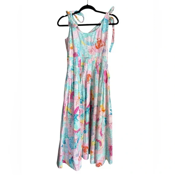 HUNTER BELL NY Braden Self-tie Pleated Midi Dress In Painterly Rainbow size 4